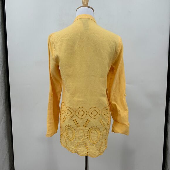 Multiples Linen Blend Shirt Womens XS Extra Small Eyelet Tab Sleeve Pintuck Top - Picture 3 of 13